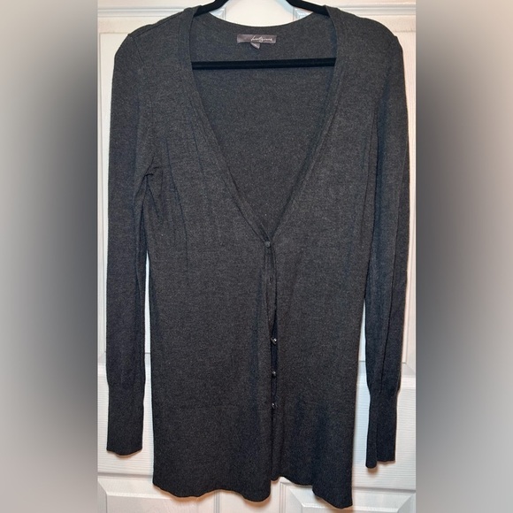 Forever 21 Long-Sleeve Button V-Neck Cardigan- Grey/ Size Medium - Picture 2 of 5